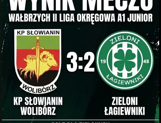 II liga okręgowa A1 Junior: Słowianin Wolibórz pokonuje Zielonych Łagiewniki 3:2