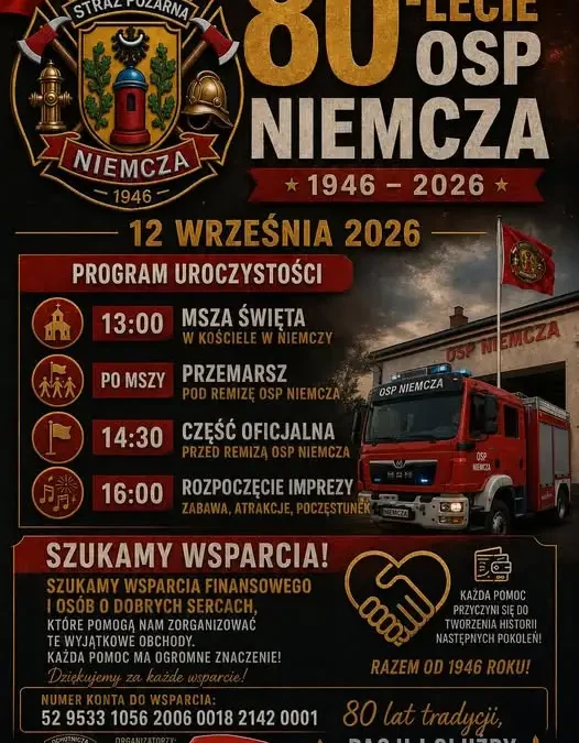 OSP Niemcza zaprasza na obchody 80-lecia jednostki