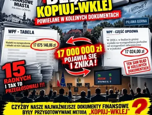 Piława Górna: 17 milionów złotych różnicy w budżecie gminy. Radni zatwierdzili dokument z błędem