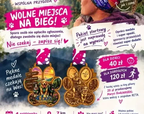 Bieg Cztery Łapy 2026 – wolne miejsca na charytatywny bieg w Dzierżoniowie