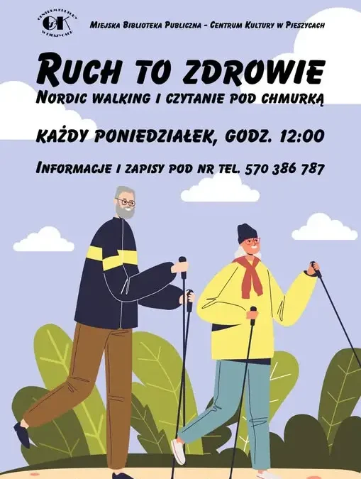 Nordic walking i czytanie pod chmurką – aktywne poniedziałki w Pieszycach