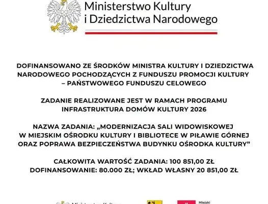 Piława Górna modernizuje salę widowiskową MOKiB – nowe światło, dźwięk i monitoring
