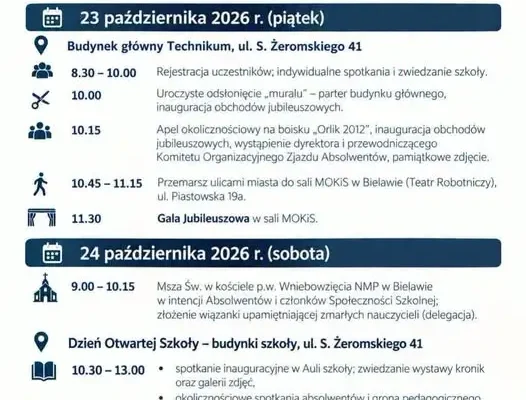 Jubileusz 80-lecia Zespołu Szkół i Placówek Kształcenia Zawodowego w Bielawie – program obchodów